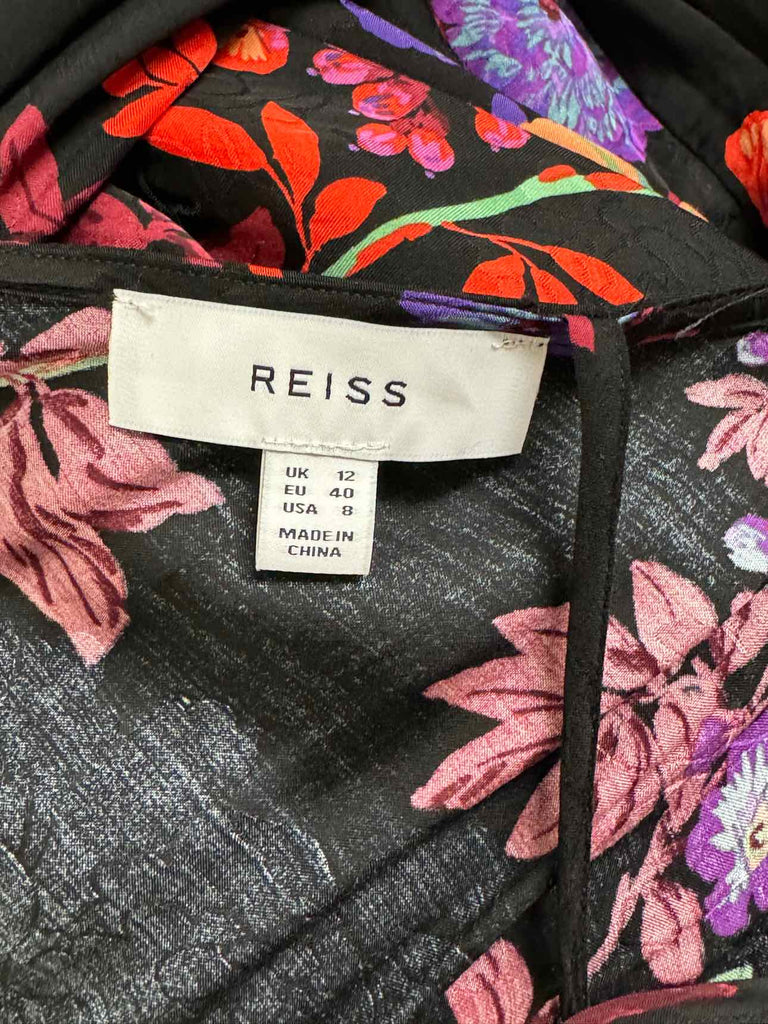 REISS LENI FLORAL FLUTTER-SLV MIDI BLACK FLORAL DRESS SIZE M