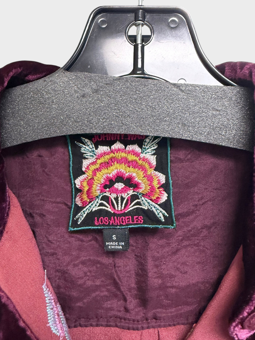 JOHNNY WAS PACIFICA VELVET OVERSIZED SILK BLEND EMBROIDERED SHIRT SIZE S