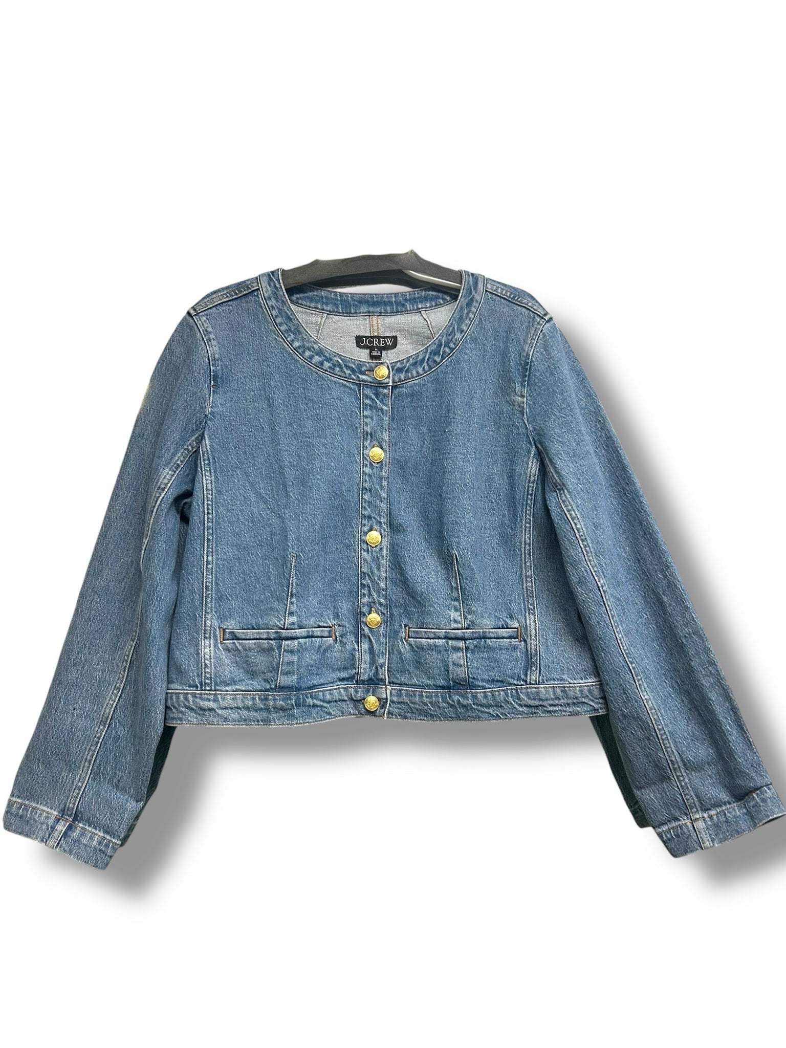 JCREW LOUISA LADY CROP CREST DENIM BUTTON FRONT JACKET SIZE 16