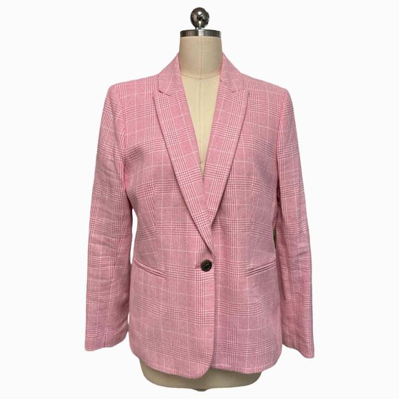 JCREW ONE BUTTON HOLLAND PINK PLAID BLAZER SIZE 14