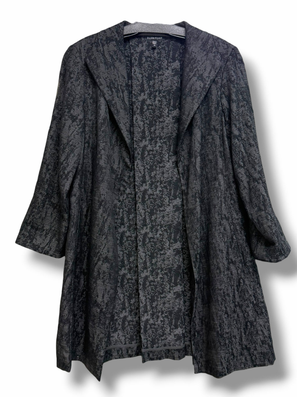 EILEEN FISHER CHARCOAL TEXTURED OPEN FRONT 3/4 SLEEVE NOTCHED COLLAR JACKET XS