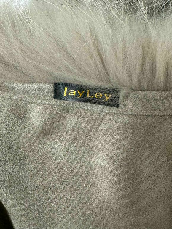 JAYLEY FAUX SUEDE TAUPE JACKET WITH FOX FUR TRIM SIZE S