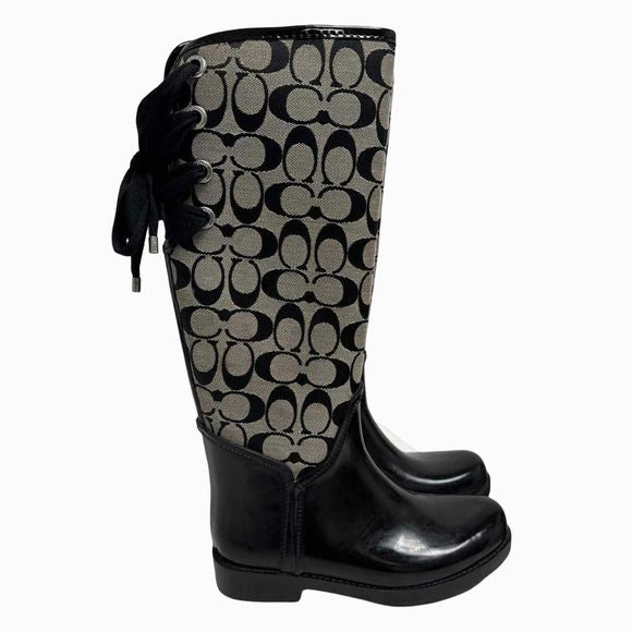 COACH TRISTEE SIGNATURE MONOGRAM BLACK/GRAY RAIN BOOT SIZE 5