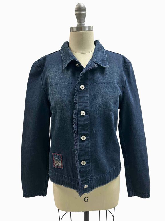 ANTHROPOLOGIE VINTAGE MARITHE FRANCOIS GIRBAUD FRAY DENIM JACKET SIZE: XL