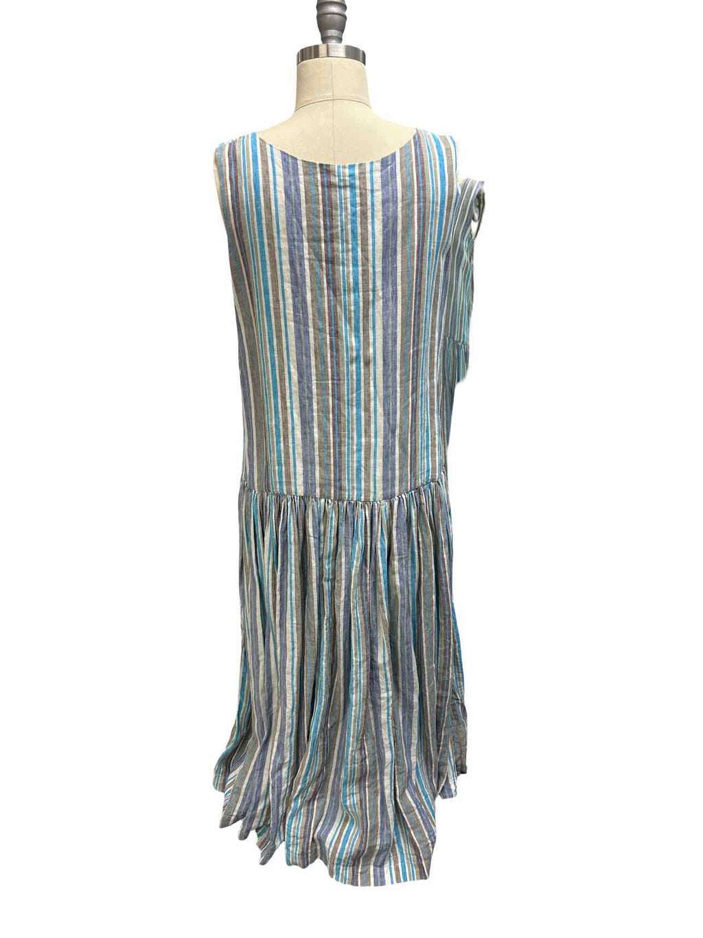 RICORRROBE  VERTICAL STRIPE LINEN DROP WAIST DRESS SIZE: S