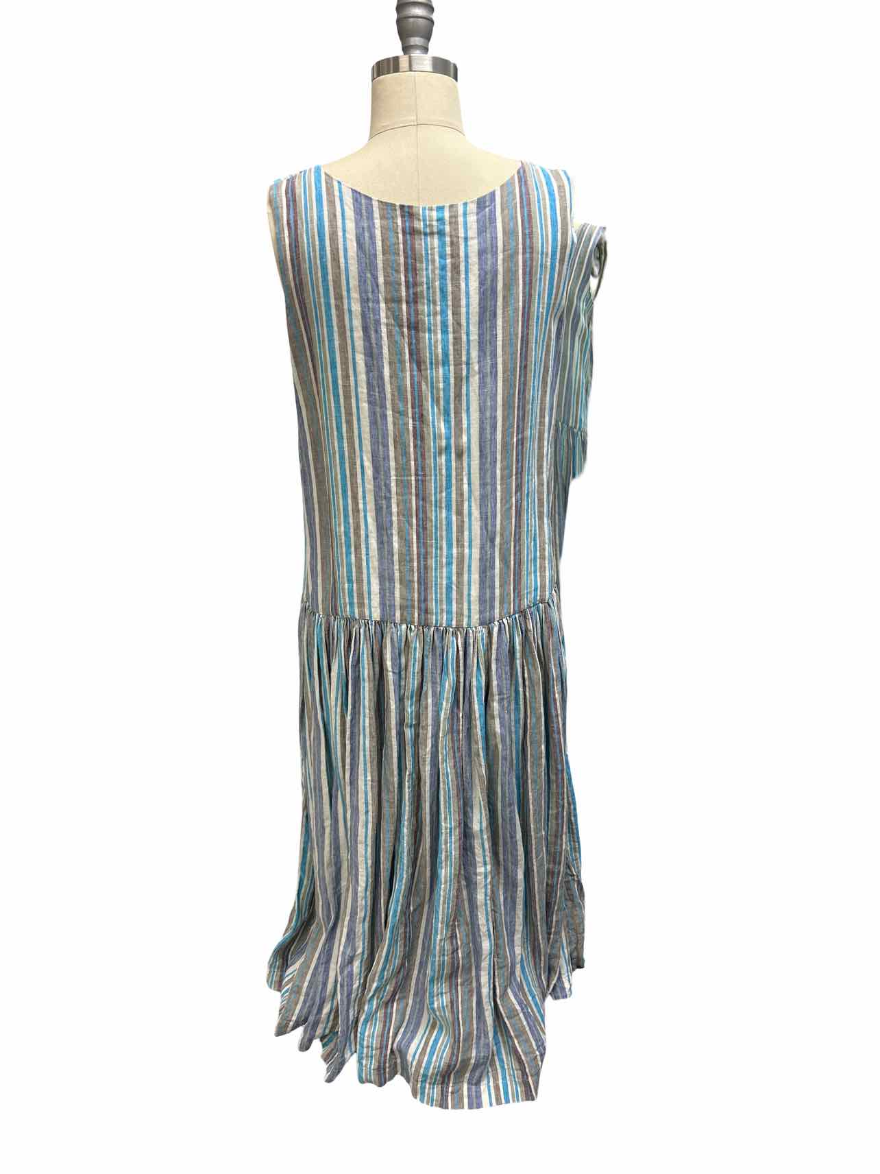 RICORRROBE  VERTICAL STRIPE LINEN DROP WAIST DRESS SIZE: S