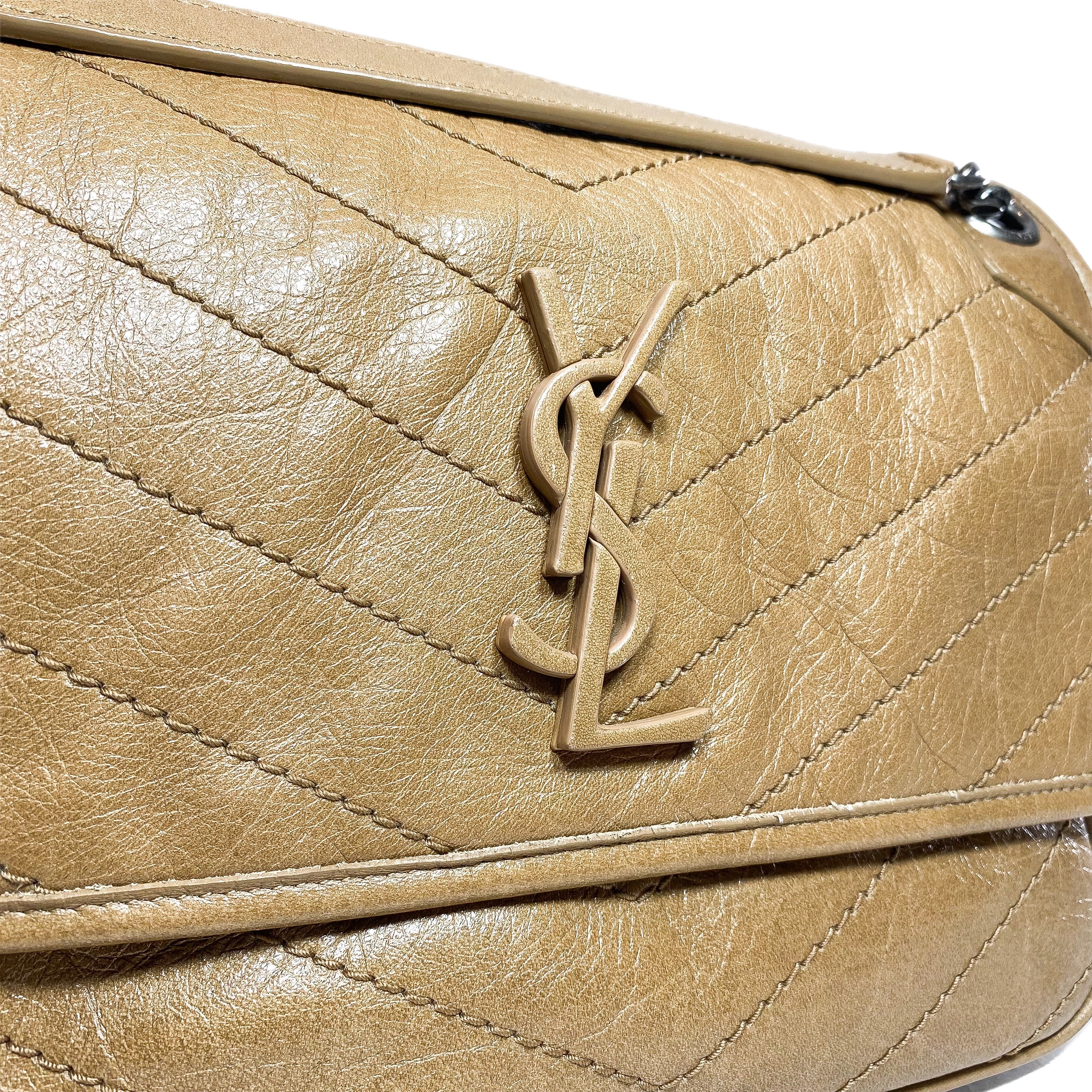 YVES SAINT LAURENT MEDIUM NIKI VINTAGE LEATHER SHOULDER BAG IN TAN