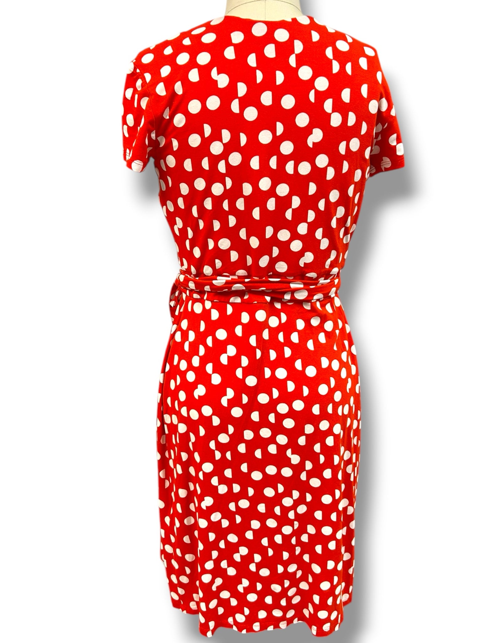 HOBBS SALLY RED POLKA DOT JERSEY WRAP FRONT DRESS SIZE US 6