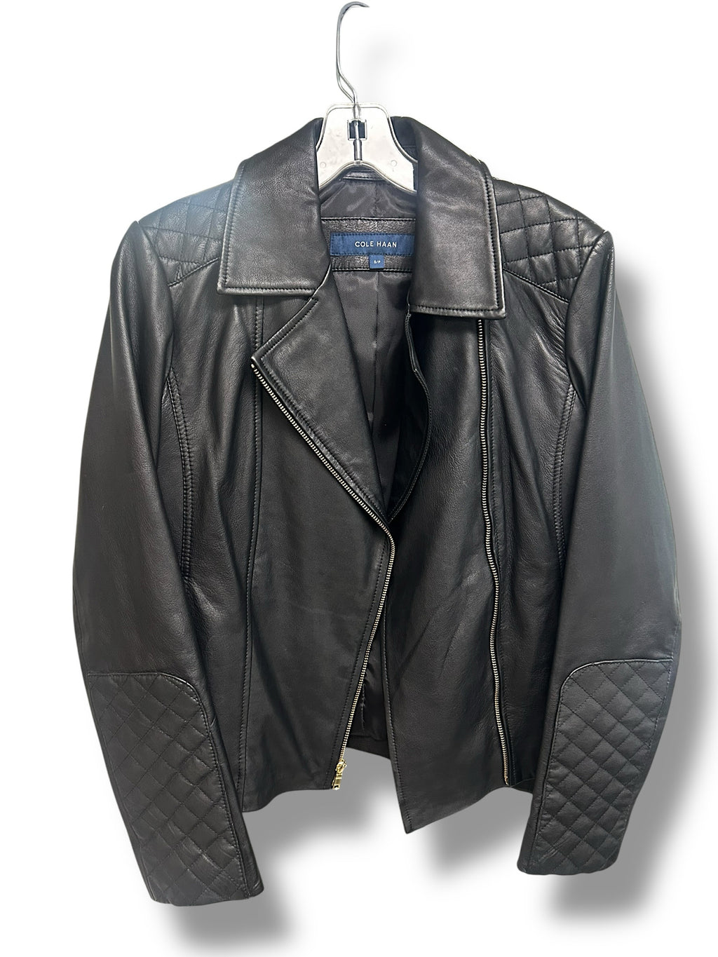 COLE HAAN WOMEN'S LAMB LEATHER BLACK MOTO ZIP UP JACKET SIZE SMALL