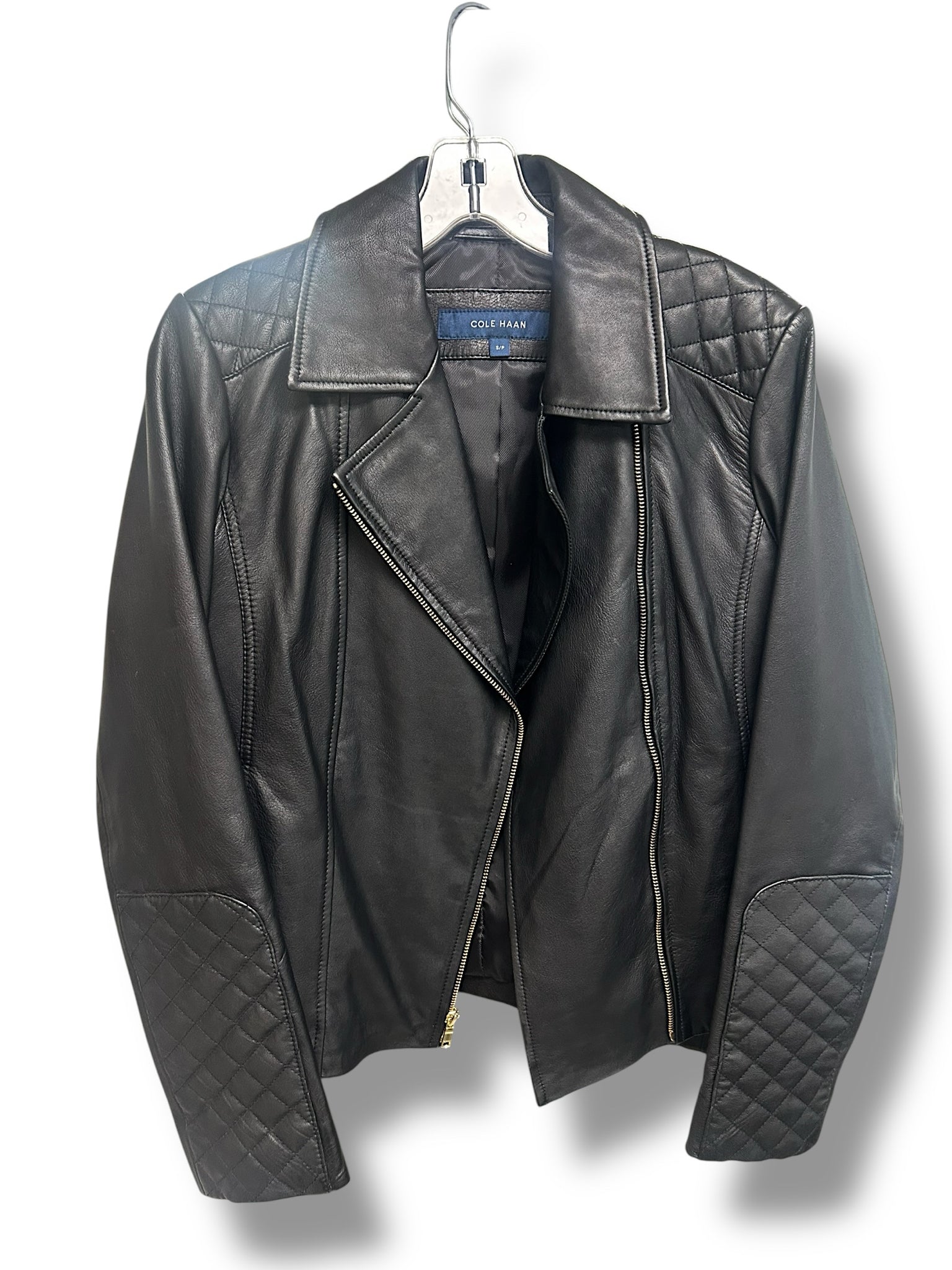 COLE HAAN WOMEN'S LAMB LEATHER BLACK MOTO ZIP UP JACKET SIZE SMALL