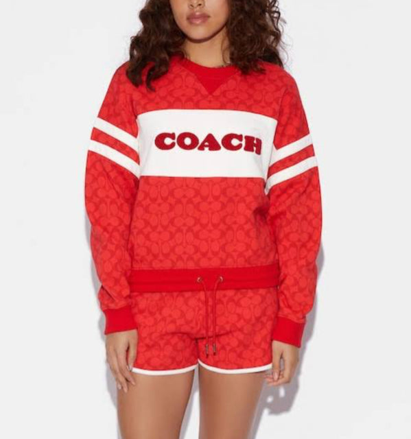 COACH SIGNATURE SPORTY SWEATSHIRT RED LOGO SIZE XS