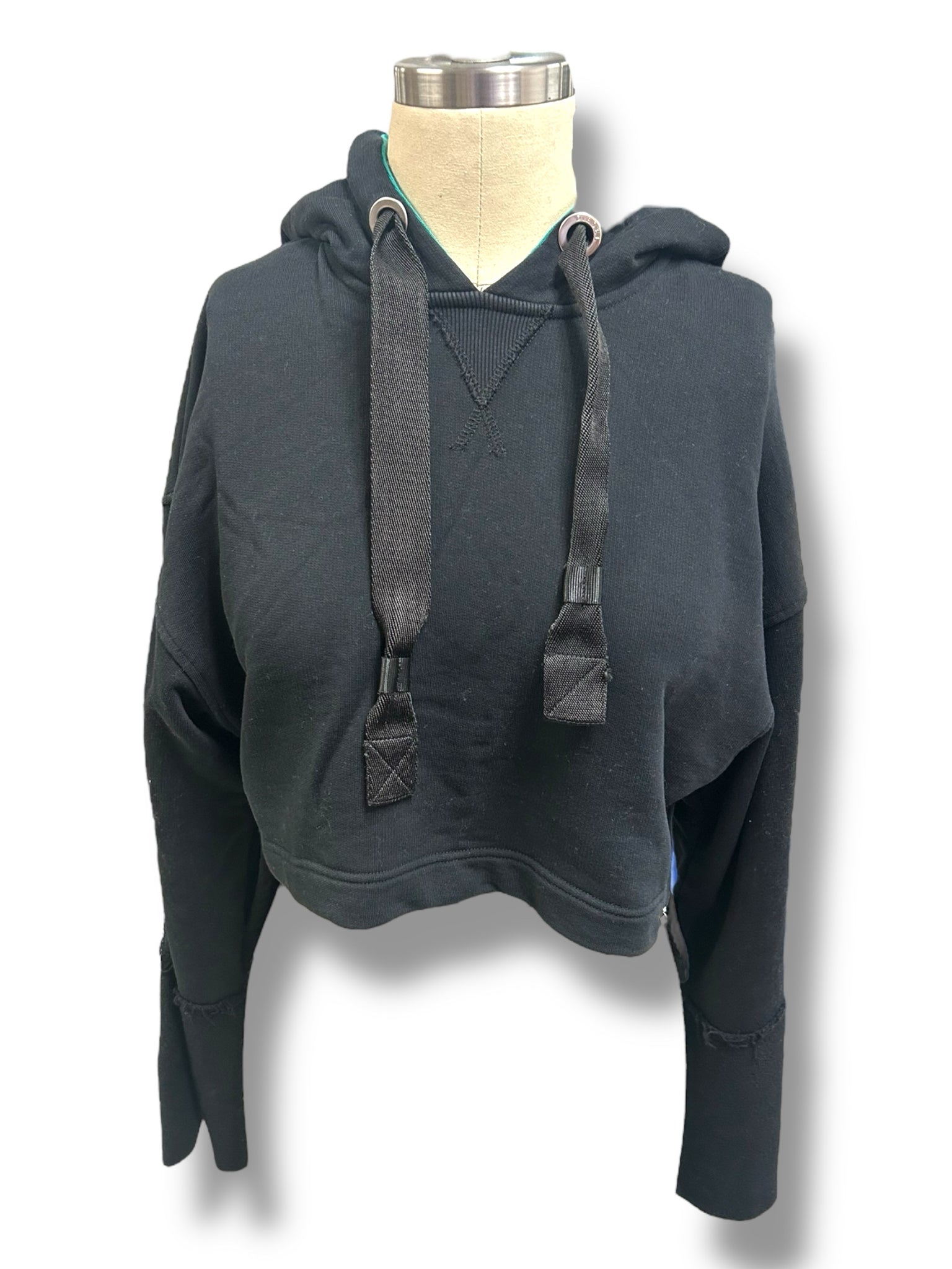 DIESEL CROP PULLOVER HOODIE LONG SLEEVE TEAL GREEN HOOD SIZE SMALL