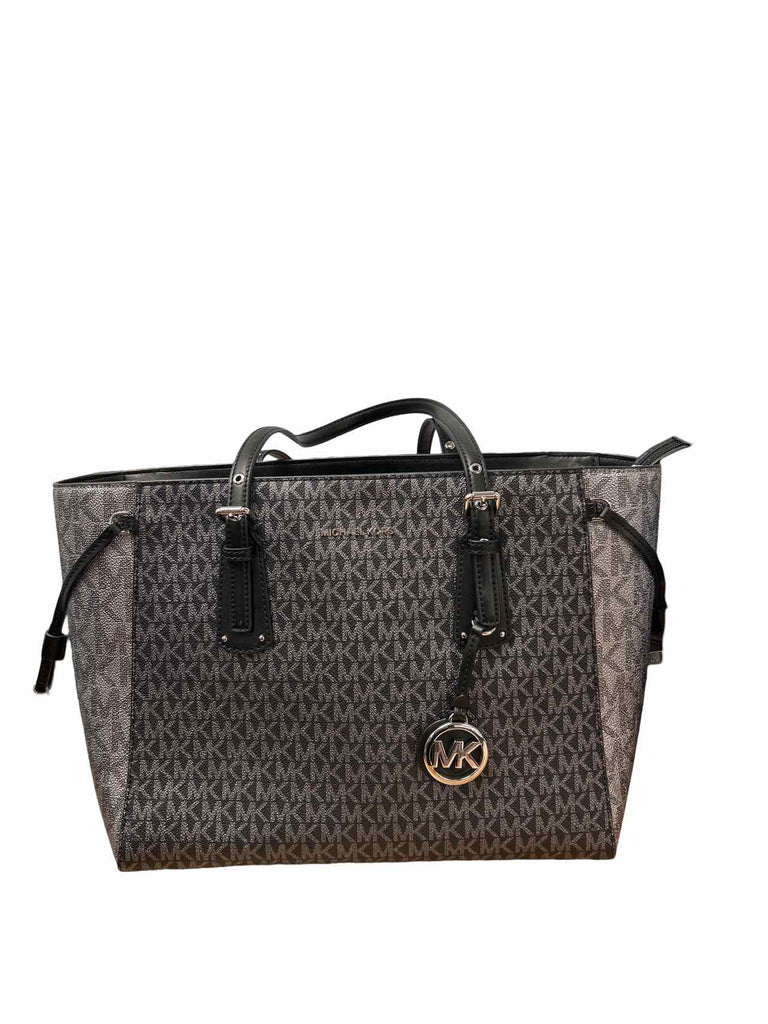 MICHAEL KORS VOYAGER MEDIUM TWO-TONE METALLIC LOGO TOTE