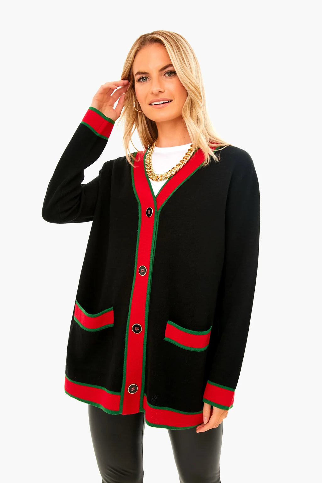 TUCKERNUCK LAUREN TWO-TONE CARDIGAN WOOL BLEND RED BLACK SIZE LARGE