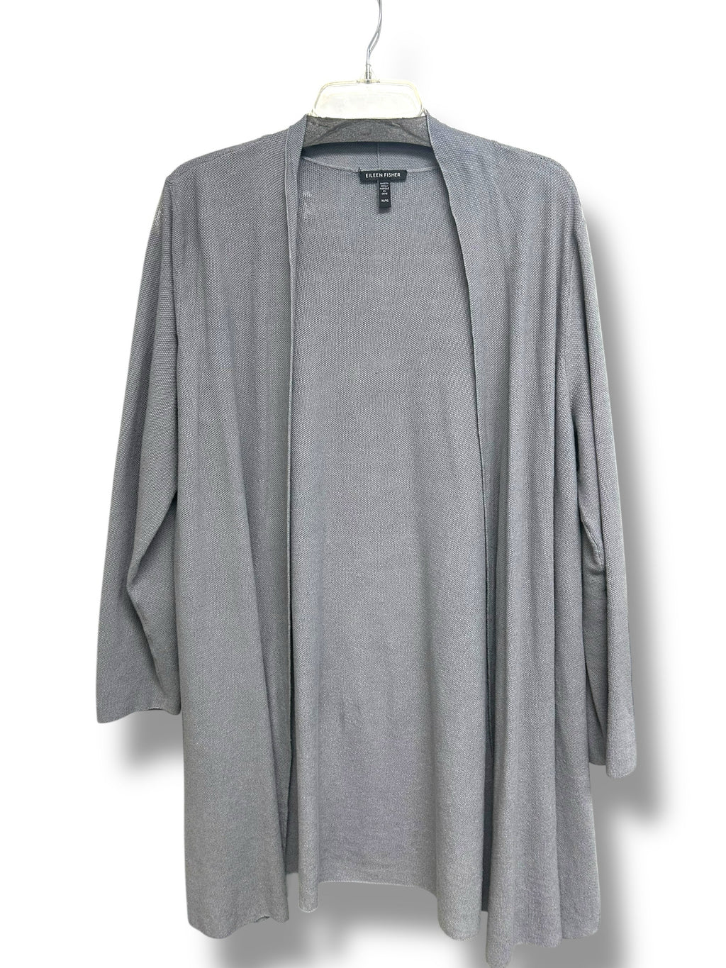 EILEEN FISHER GRAY COTTON LINEN OPEN FRONT KNIT CARDIGAN SIZE XL