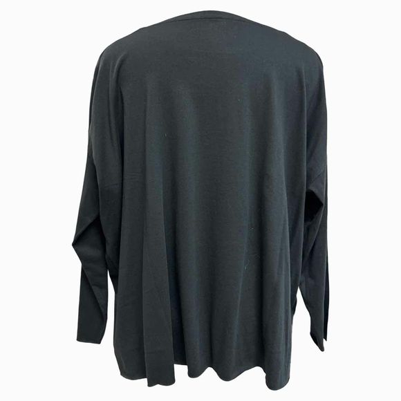 PLANET BY LAUREN G 100% PIMA COTTON RAW CUTLONG SLEEVE BLACK TUNIC TOP SIZE ONE