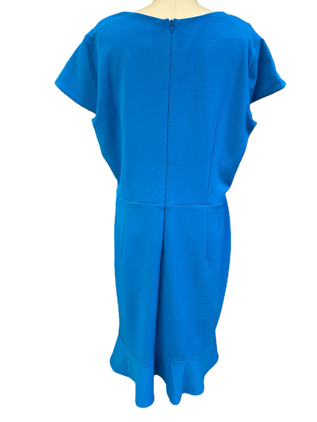 NEW! LONDON TIMES BLUE RUFFLE PONTE FAUX WRAP DRESS SIZE 18