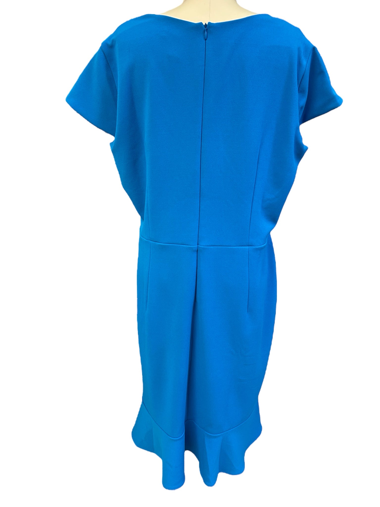 NEW! LONDON TIMES BLUE RUFFLE PONTE FAUX WRAP DRESS SIZE 18