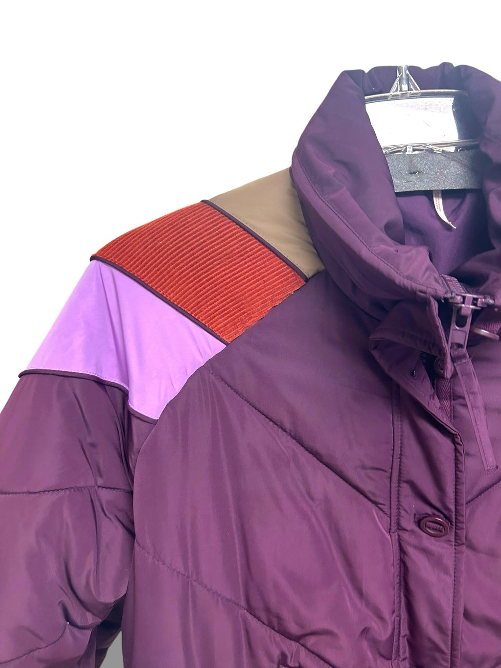 FREE PEOPLE HEIDI SKI PUFFER RETRO COLORBLOCK PURPLE COAT SIZE XS