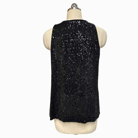 TRINA TURK NWT! MORGANITE MOONSTONE BLACK SEQUIN TOP SIZE M