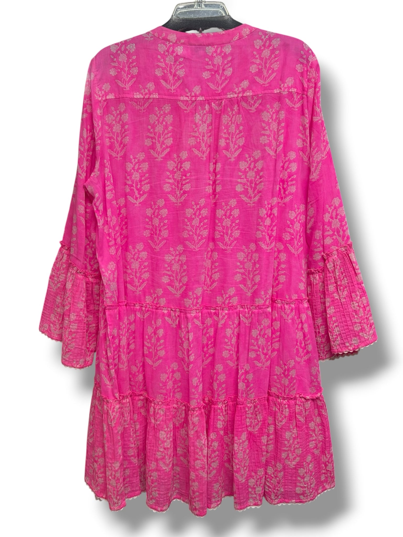 JULIET DUNN FLORAL BOHO SPLIT NECK TIERED PINK MINI DRESS SIZE XL