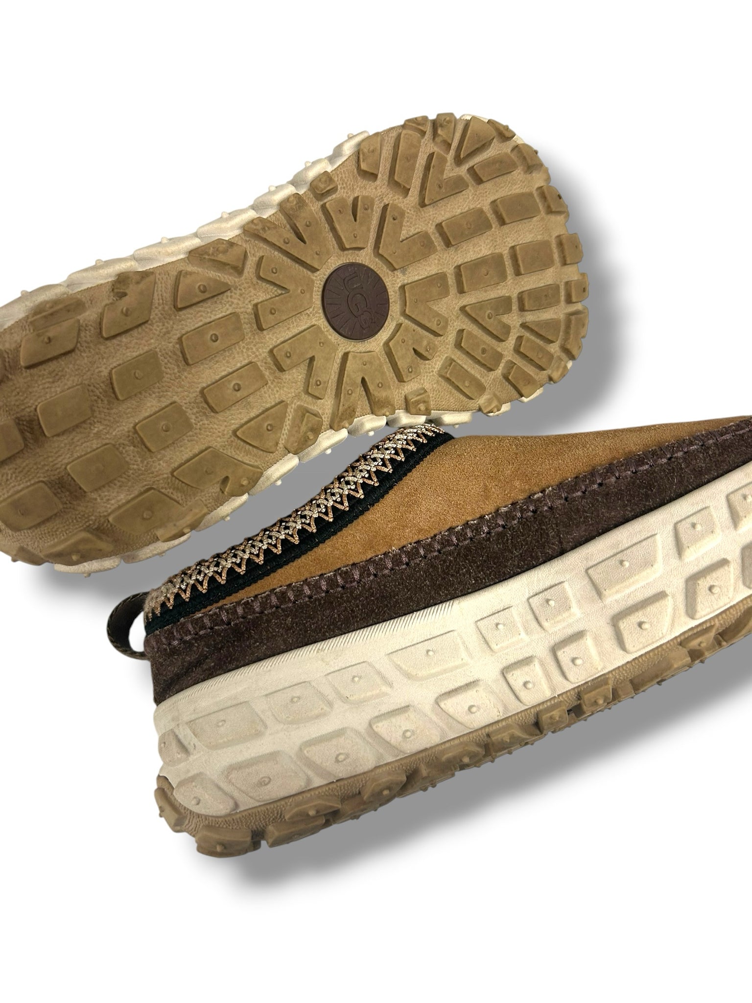 UGG WOMEN'S ALL VENTURE DAZE CHESTNUT SUEDE PLATFORM CLOGS SIZE 9