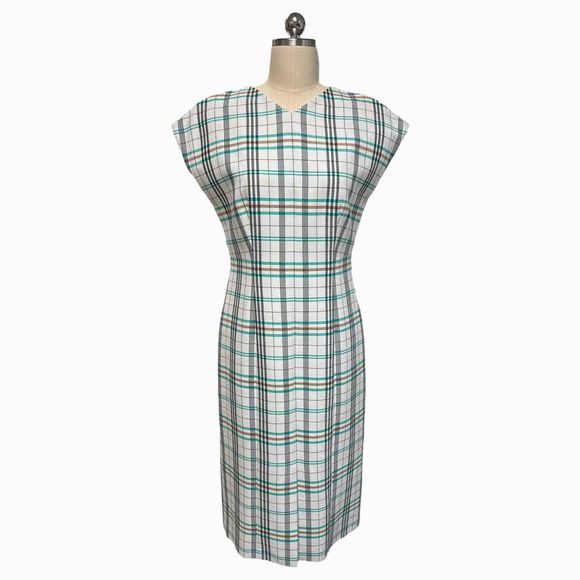 HUGO BOSS DAELA PLAID VANILLA LIGHT FANTASY WHITE DRESS SIZE 6