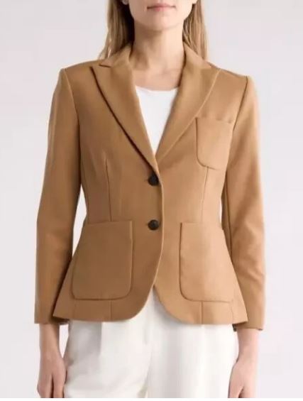 RAG & BONE NANCY PEAK LAPEL WOOL BLEND TAN BLAZER SIZE 8
