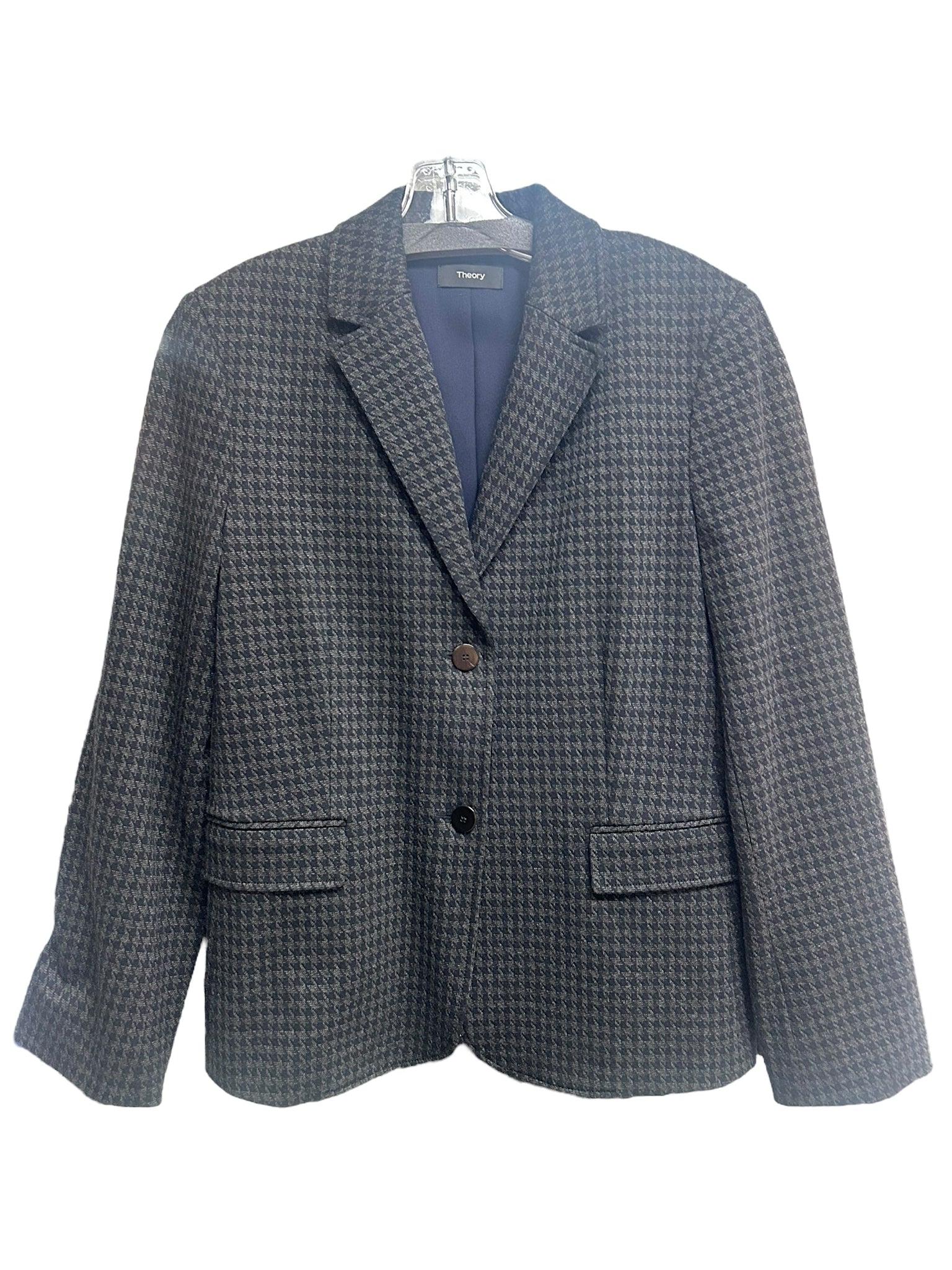 THEORY KNIT SHRUNKEN HOUNDSTOOTH BLAZER CHARCOAL SIZE 8