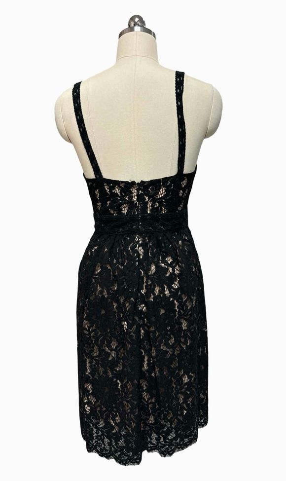 ANTHROPOLOGIE HD IN PARIS LACE OVERLAY MIDI BLACK/CREAM DRESS SIZE 0