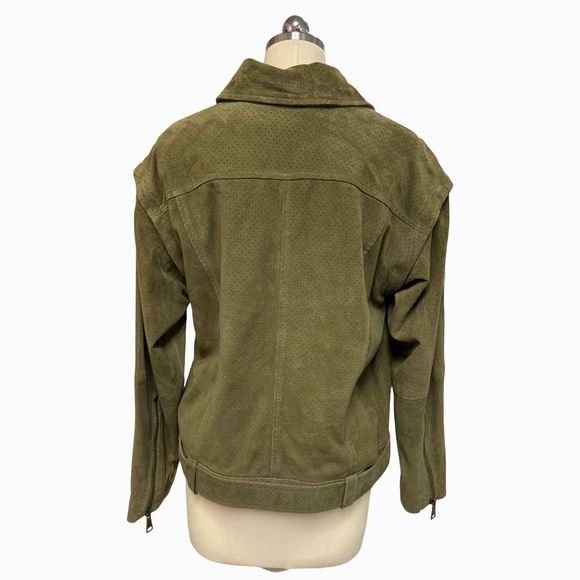 TED BAKER NWT! LOUIEY PERFORATED SUEDE BIKER OLIVE JACKET SIZE M