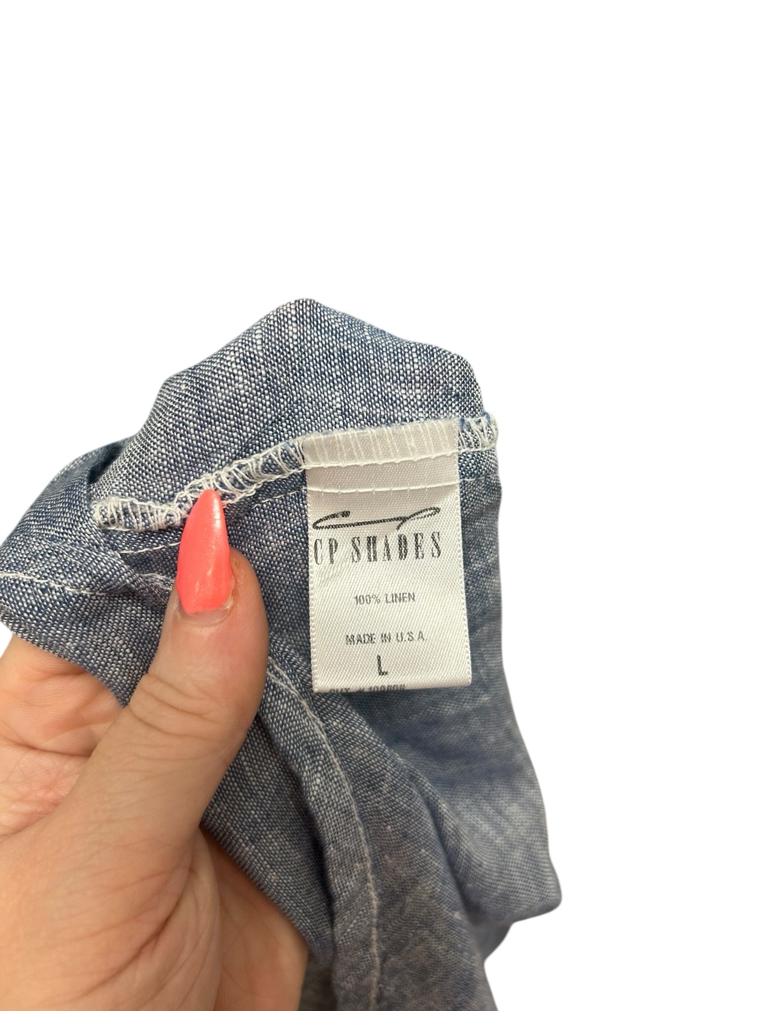 CP SHADES BLUE LINEN BUTTON FRONT LONG SLEEVE MINI DRESS SIZE LARGE