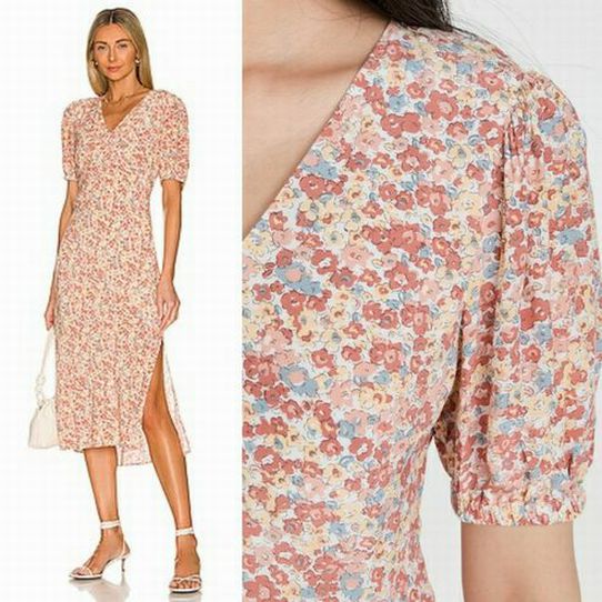 RAILS SHELLEY PEACH FLORAL VNECK MIDI DRESS XS
