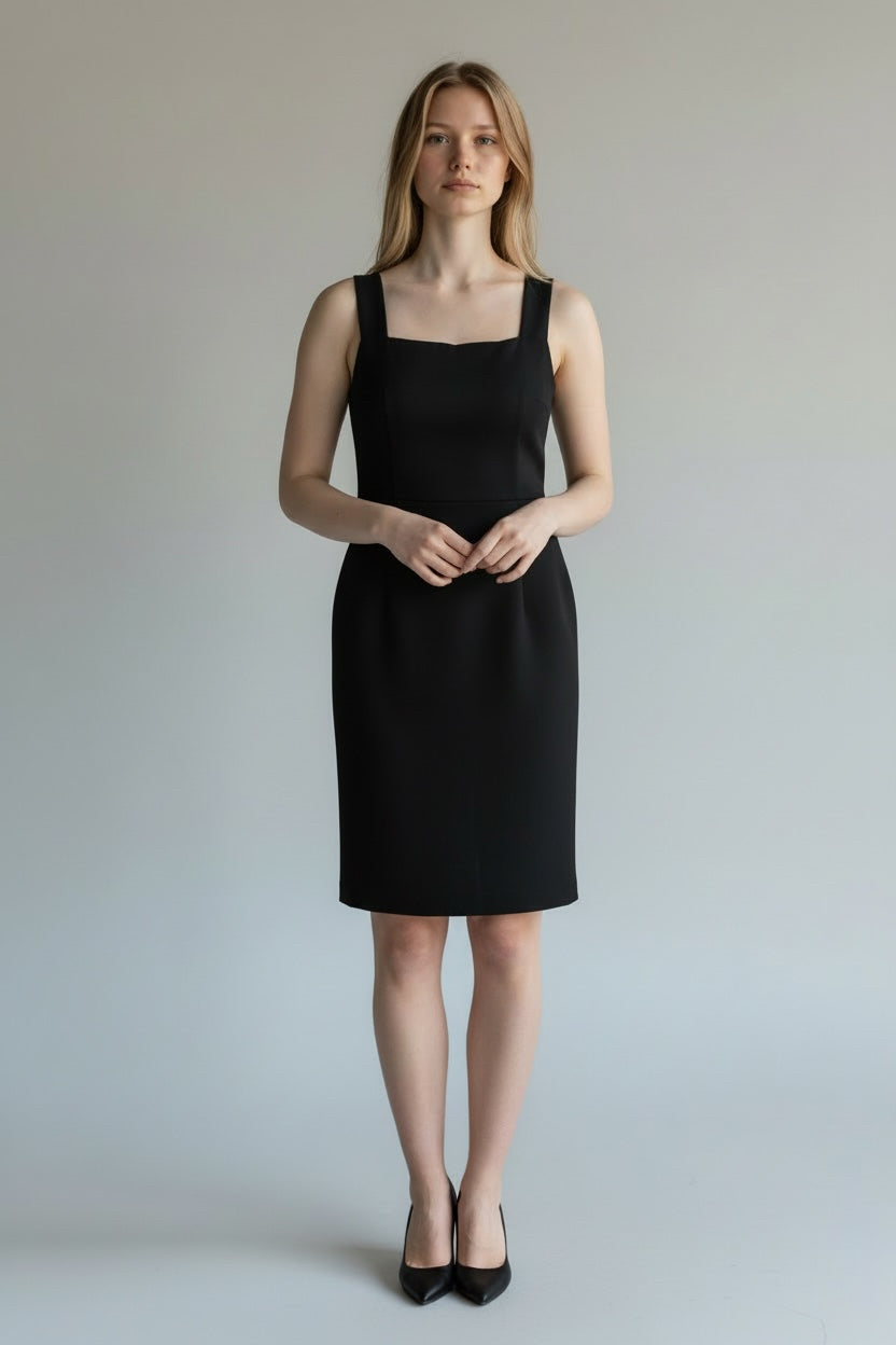 THEORY WOOL BLEND VINTAGE SQUARE NECK FITTED SLEEVELESS MINI DRESS SIZE 0