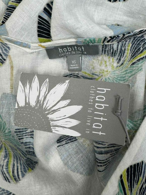 HABITAT NWT! 100% LINEN INDIGO FLORAL SHIFT CREAM/GREEN DRESS SIZE XS