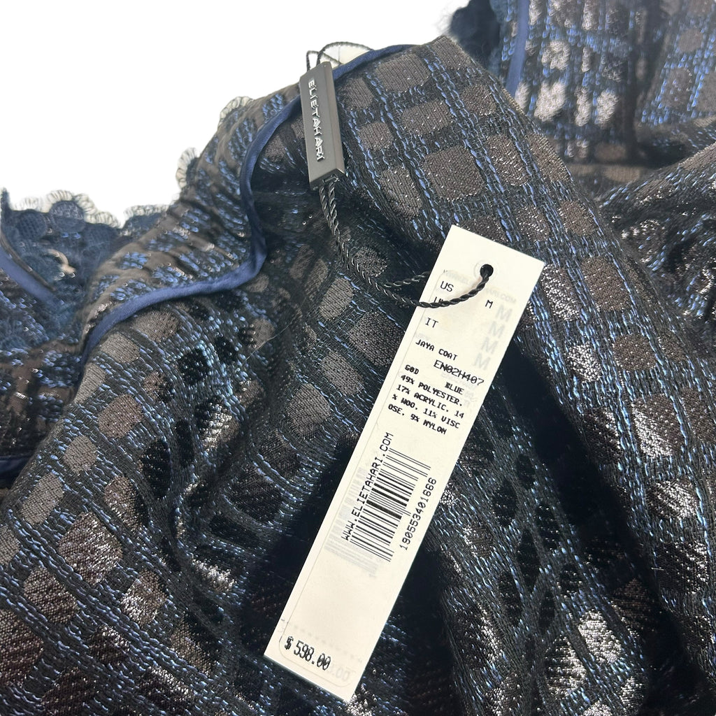 NWT ELLIE TAHARI JAYA CHAIN DETAIL METALLIC LACE TOPPER JACKET SIZE MEDIUM