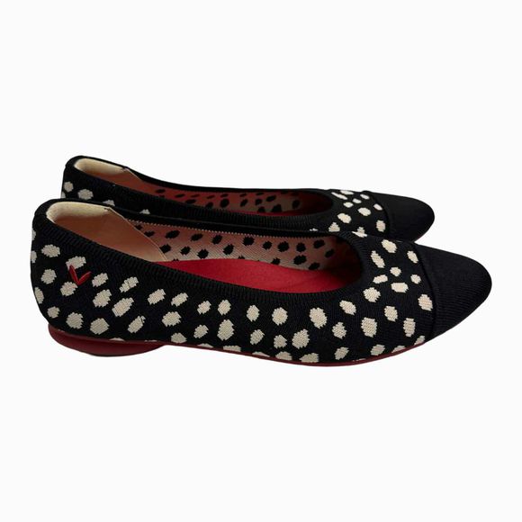 VIVAIA ALMOND TOE POLKA DOT TIANA BLACK/WHITE FLAT (NO BOW) SIZE 38.5