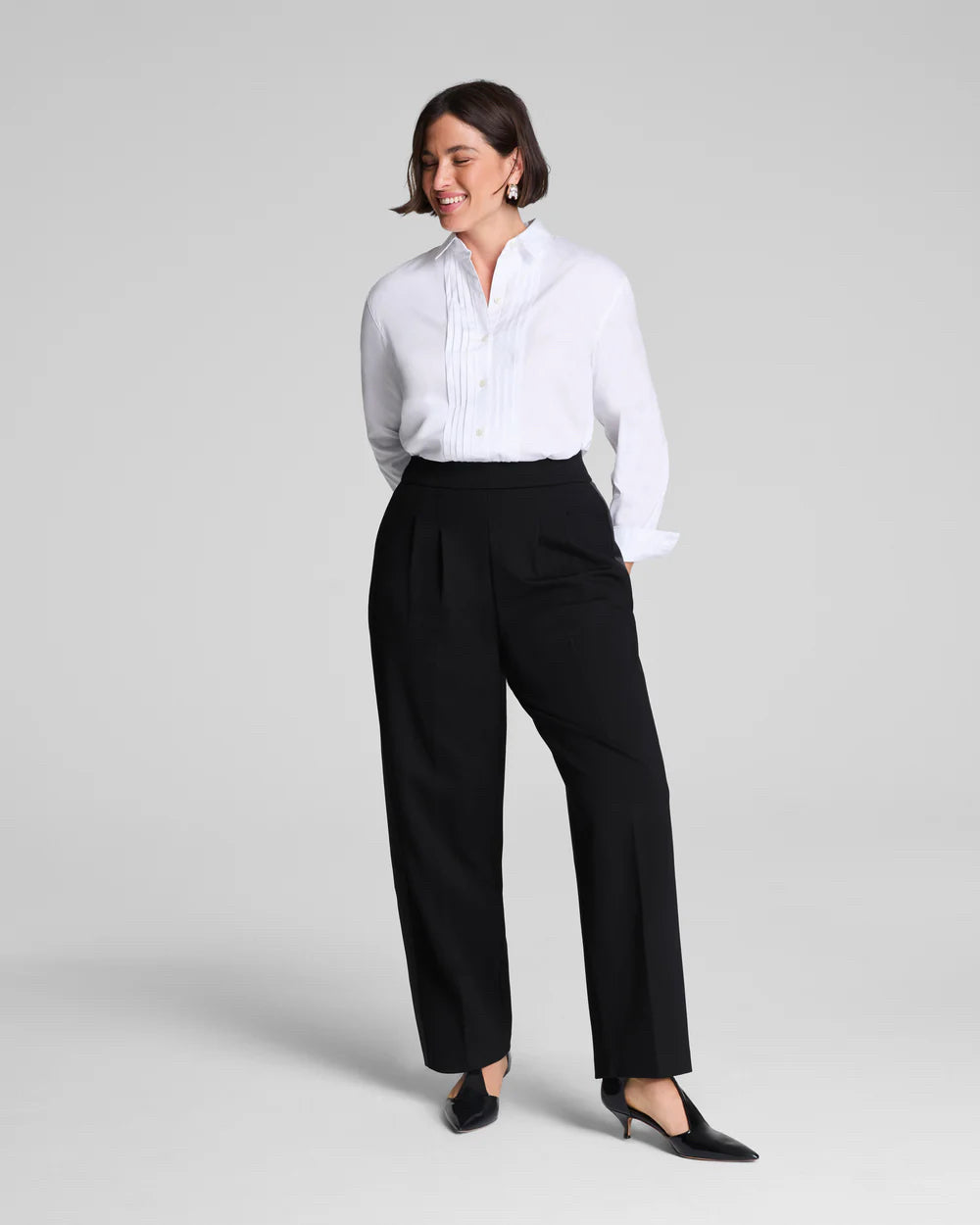 NWT SPANX PONTE PLEATED BARREL LEG TROUSER WITH TUXEDO STRIPE SIZE SMALL