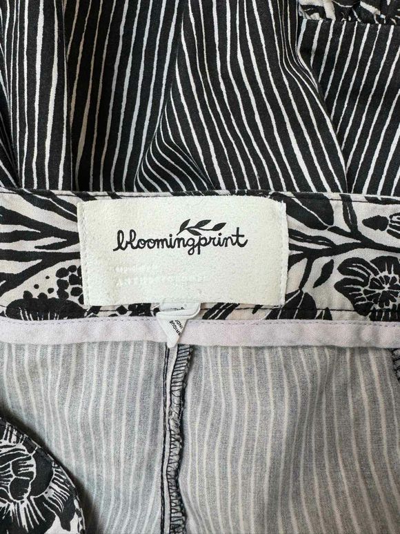 ANTHROPOLOGIE BLOOMING PRINT STRIPED/FLORAL PRINT BLACK/WHITE FLARE PANTS SIZE 0