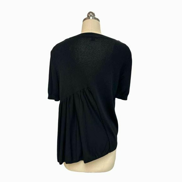 COS KNIT ASYMMETRICAL DRAPED SHORT SLEEVE BLACK TOP SIZE S