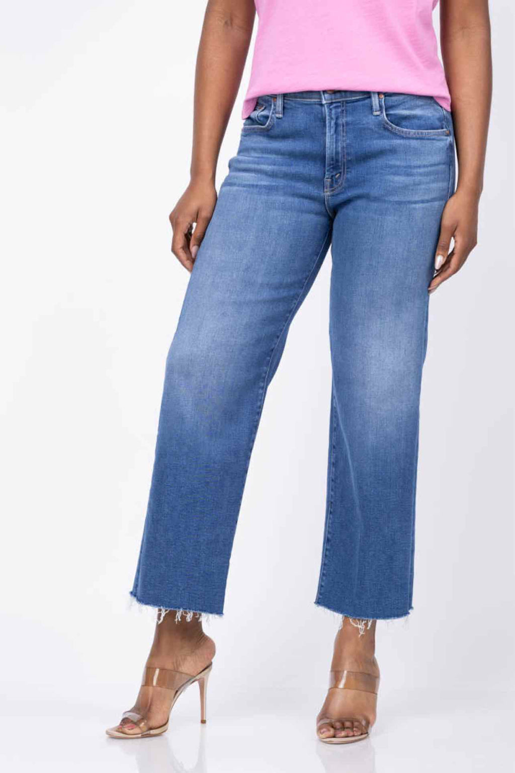 MOTHER THE MID RISE RAMBLER ZIP ANKLE FRAY SIZE: 34