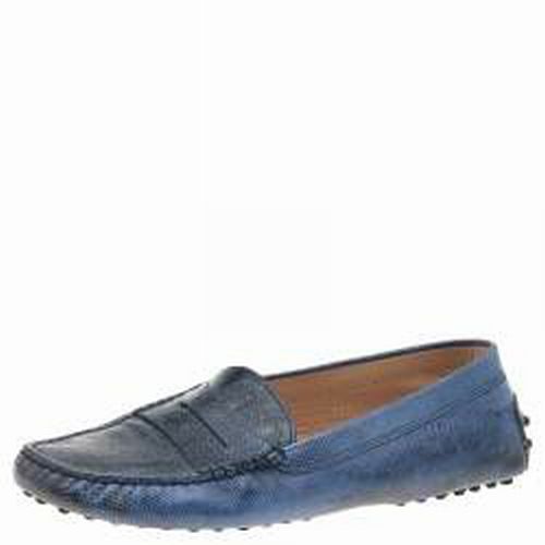 TOD'S GOMMINO BLUE TEAL LEATHER EMBOSSED LOAFERS SIZE 42