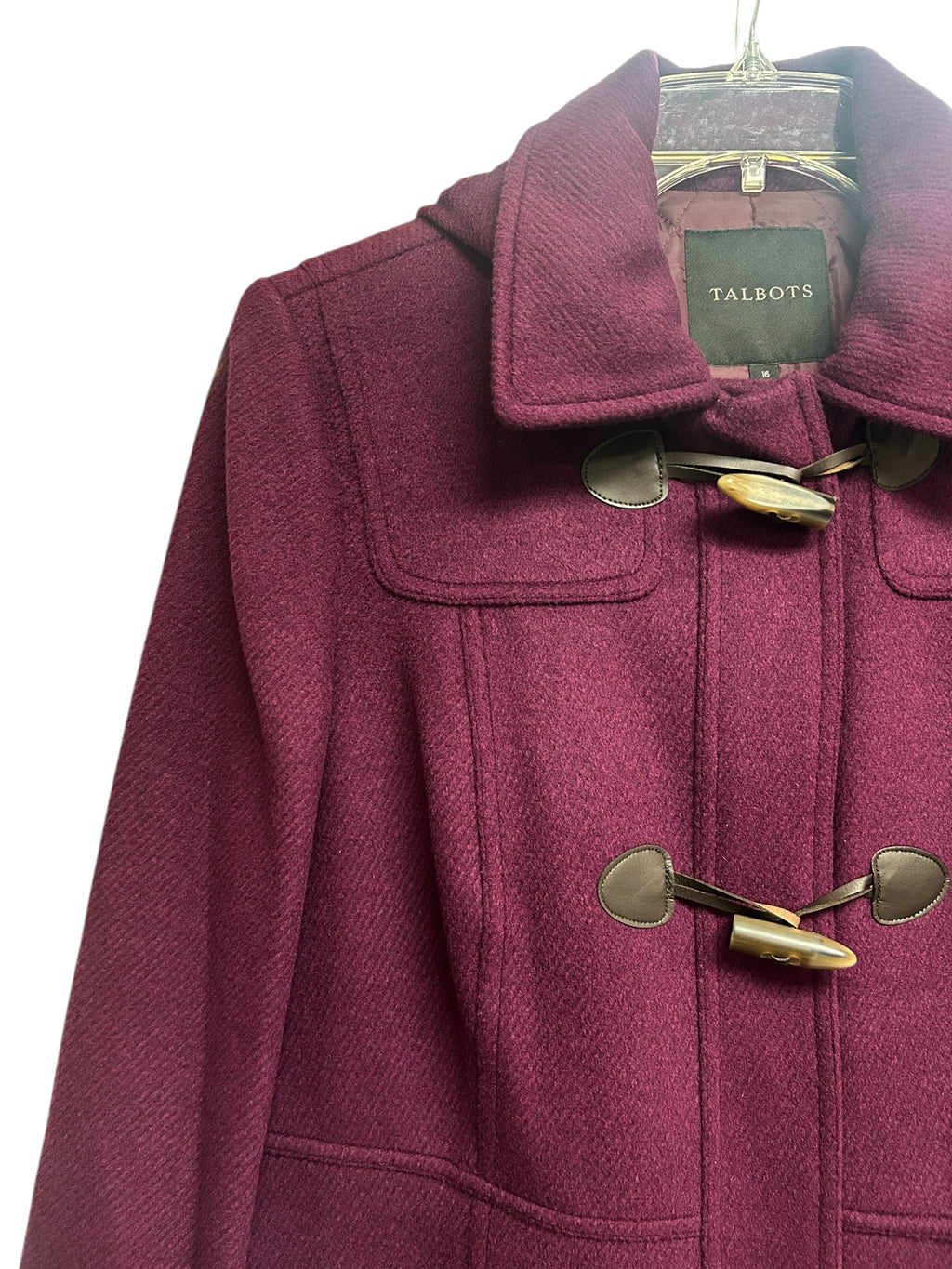 TALBOTS PLUM WOOL BLEND THINSULATE PEACOAT TOGGLE CLOSURE SIZE 16