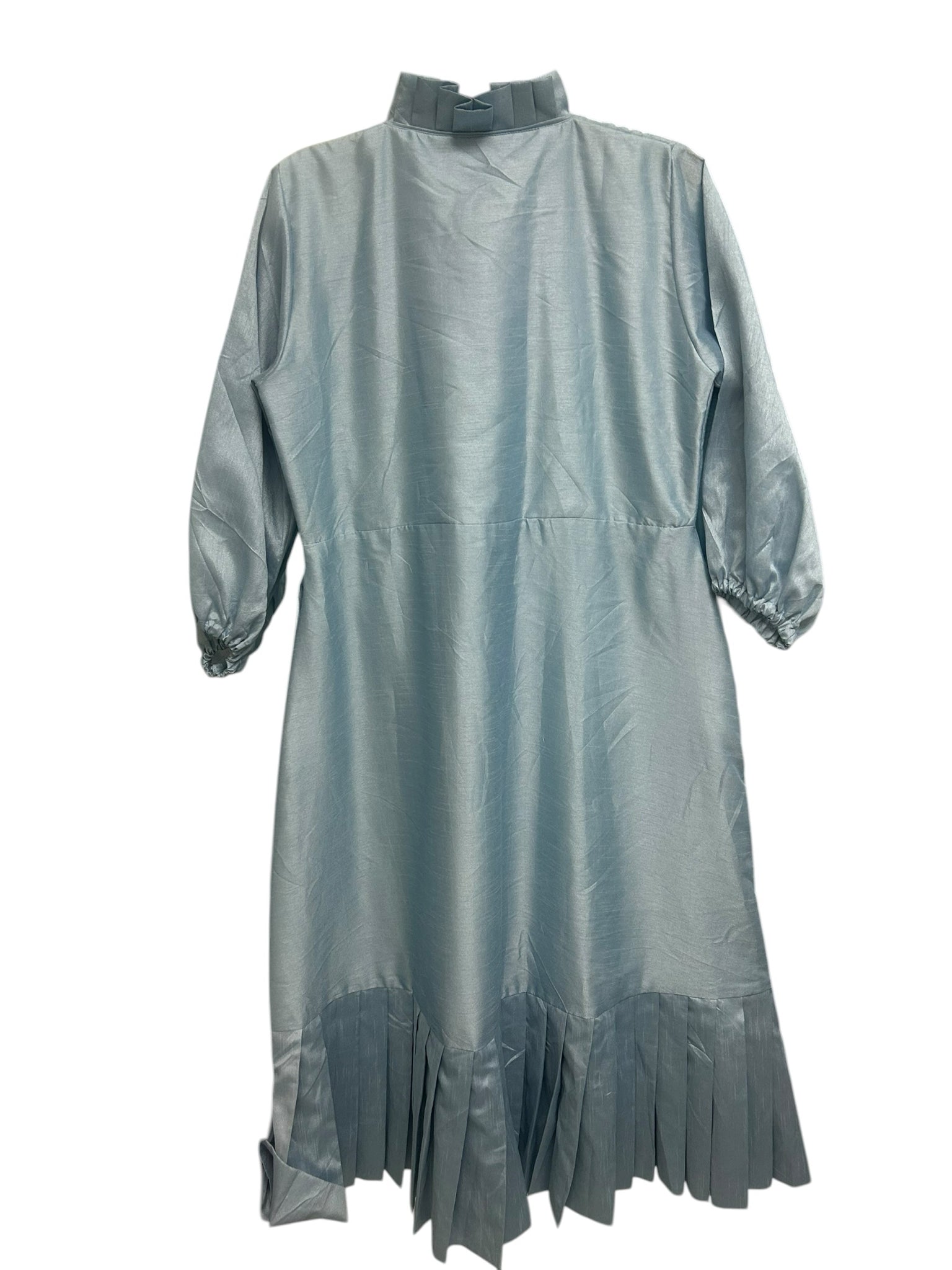 SUE SARTOR LIGHT BLUE FLOUNCE LONG SLEEVE TAFFETA MAXI SILK DRESS SIZE XL