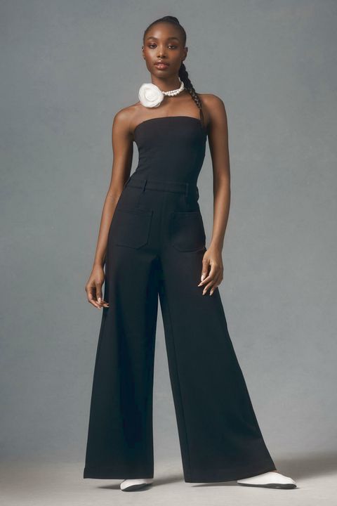 ANTHROPOLOGIE  THE SKIPPER STRAPLESS DENIM JUMPSUIT SIZE: 14