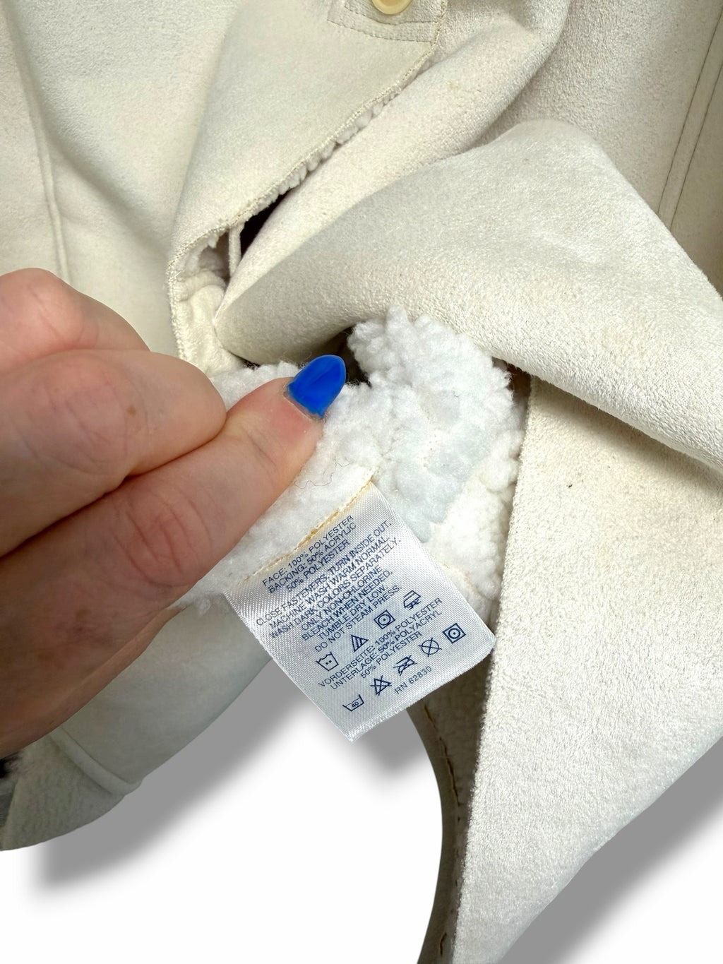 LANDS END WHITE IVORY SHEARLING LINED BUTTON FRONT COAT SIZE 14