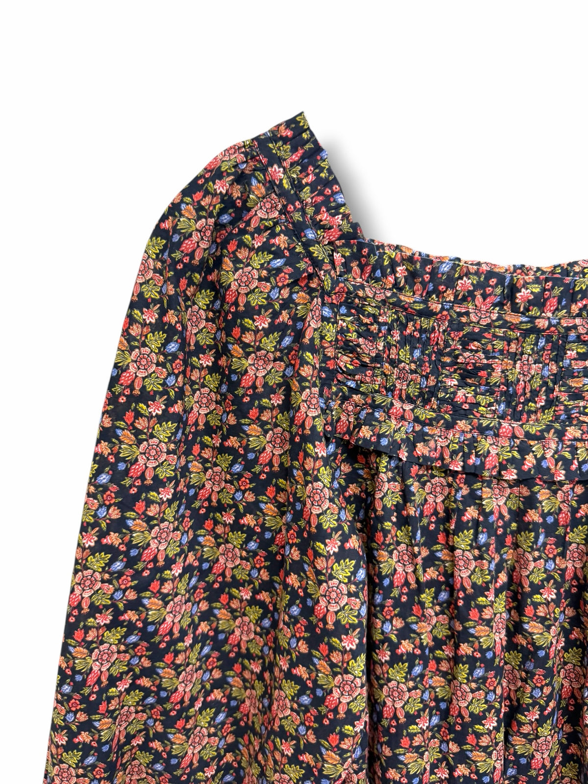 WOMEN'S DOEN ORGANIC COTTON AGATHA SMOCKED PEASANT BLOUSE SIZE XS