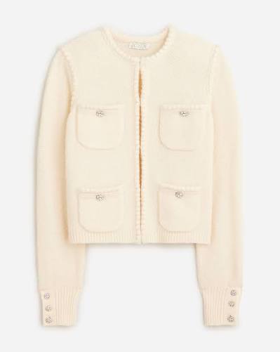 NWT J.CREW ODETTE EMBELLISHED WOOL ALPACA CREAM LADY SWEATER SIZE MEDIUM