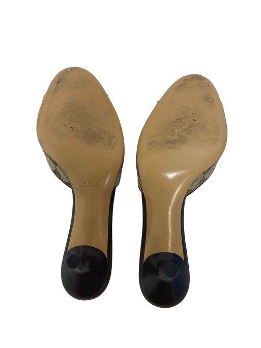 GUCCI GG LOGO BROWN TAN Y2K MULE HEEL SANDAL SIZE 8.5