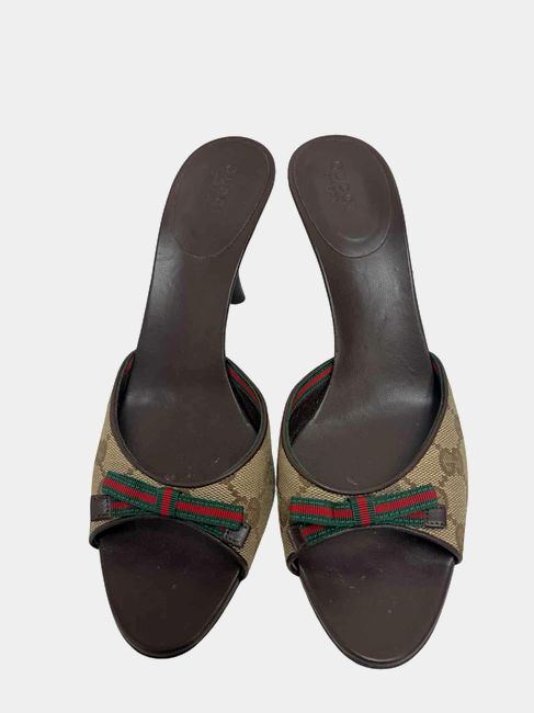 GUCCI GG LOGO BROWN TAN Y2K MULE HEEL SANDAL SIZE 8.5